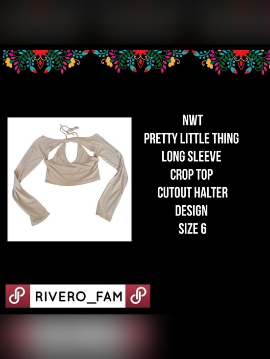 PrettyLittleThing Tops - NWT | PRETTY LITTLE THING | LONG SLEEVE CROP TOP CUTOUT HALTER DESIGN | SIZE 6